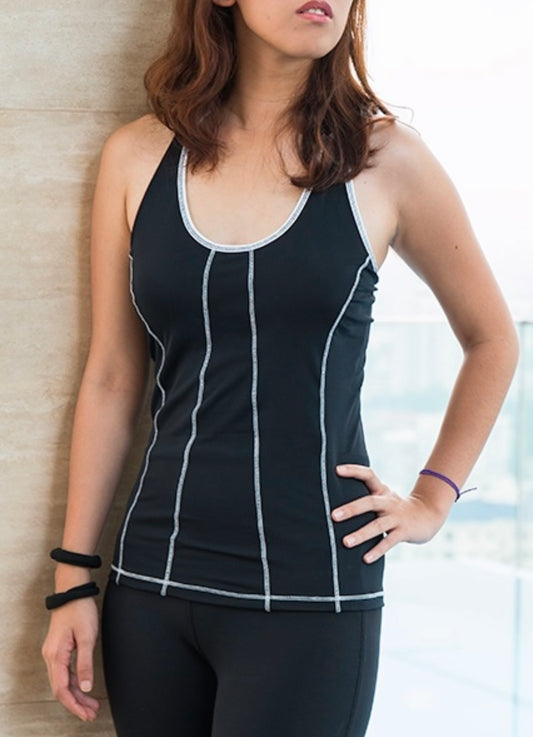 Joanna Tank Top in Black w White Stitching