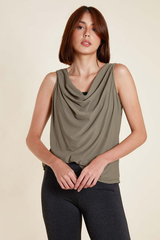 Lamao Reversible Cowl Neck Top in Forest